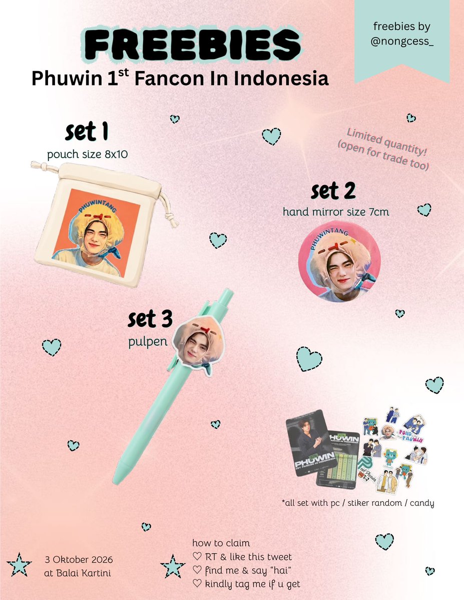 nongcess_'s tweet photo. ꪆৎ 𝜬𝒉𝒖𝒘𝒊𝒏 𝟏𝒔𝒕 𝑭𝒂𝒏𝒄𝒐𝒏 𝑰𝒏 𝑰𝒏𝒅𝒐𝒏𝒆𝒔𝒊𝒂 ꪆৎ
- by @nongcess_ 

📍Balai Kartini - Kartini Expo Center 
📆Sat, 03 oct 2026 

Rt and like are appreciated <3

⪩ ⪨ ꠹  open trade limited quantity!!

see u there🎀

#2026Phuwin1stFanconinIndonesia https://t.co/nwwr0YpoJT