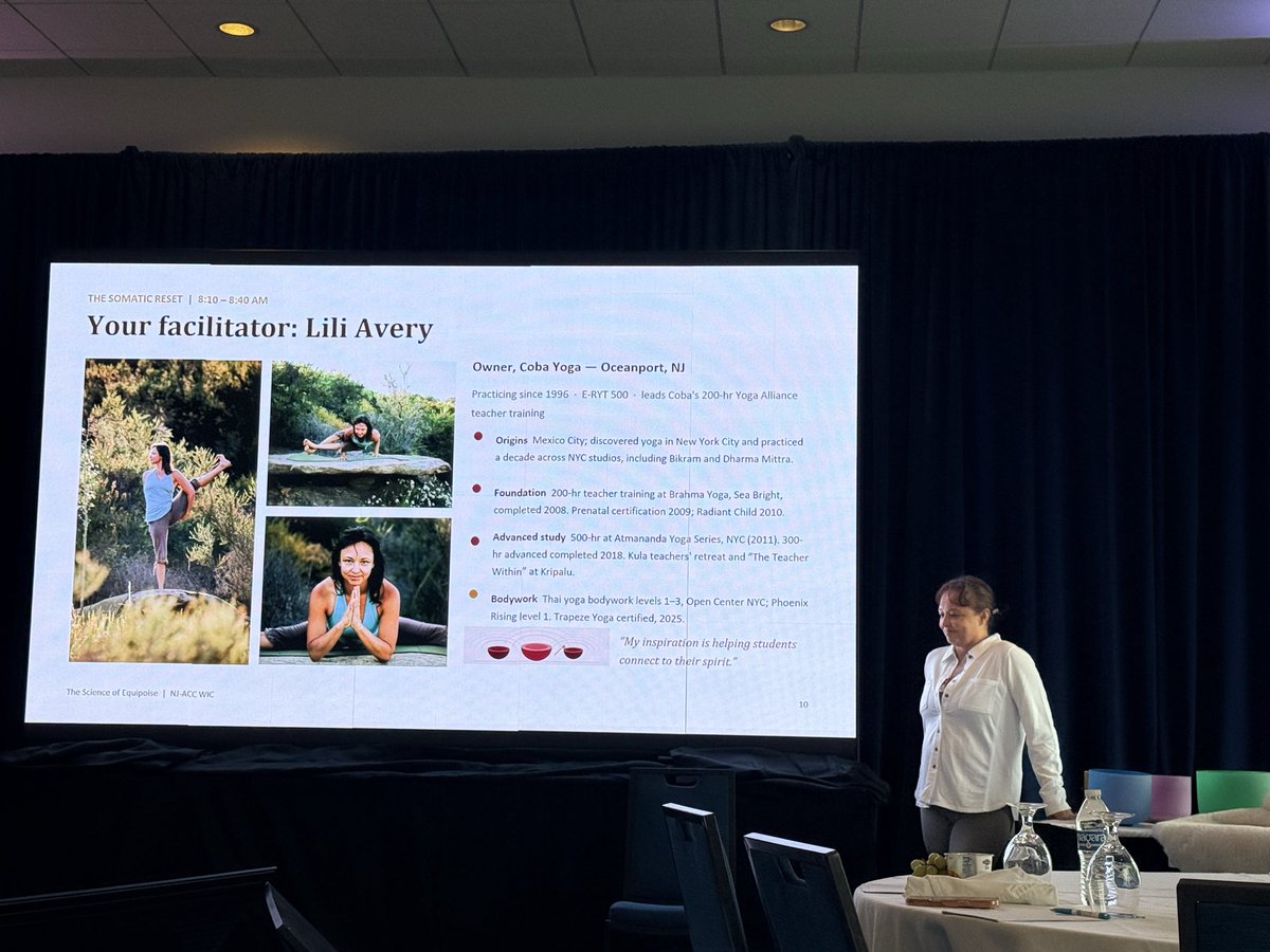 Pooh_Velagapudi's tweet photo. Somatic reset with Lili Avery @NJACC WIC symposium @CorsVascAtShore! Some morning yoga and sound bath did us a somatic rest- I dint believe sound could get through, it can!! Thanks to @DrSheilaSahni and Lily Avery! @rzakir12 #ACCWIC #ACCIC #ACCEarlyCareer #ACCFIT https://t.co/M2oO1aMm2w