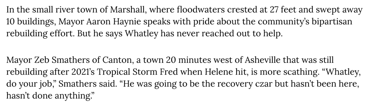 chriskromm's tweet photo. @facingsouth @thenation I also spoke with four mayors in western NC whose communities were hard-hit by Helene: Asheville, Boone, Canton, and Marshall.
When I asked whether Michael Whatley had reached out about Helene recovery, all four said no.
#Helene #TwoYears https://t.co/Jt45JWE0j0