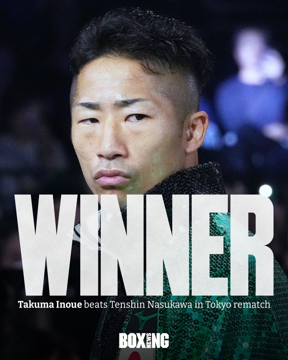 BoxingNewsED's tweet photo. Takuma Inoue climbs off the canvas to outpoint Tenshin Nasukawa in their Tokyo rematch. 👑

Scorecards read 114-113 and 116-111 x2 in favour of the WBC bantamweight champion, who kept his composure after being knocked down in round seven.

#InoueNasukawa2 https://t.co/a7CLEk3hQb