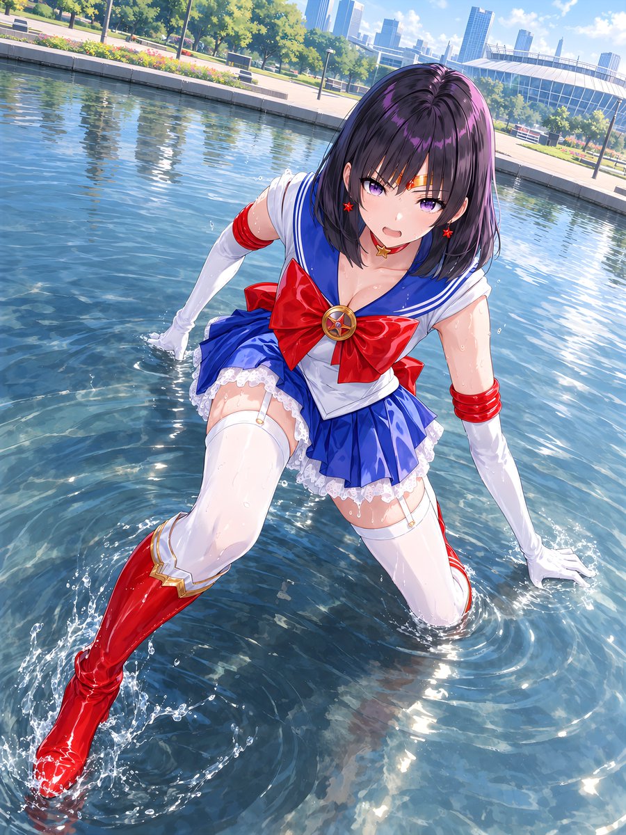 SailorRay_0608's tweet photo. #AIart #AIイラスト #セーラーレイ

一度敗北し池に投げ捨てられたセーラーレイ。
でも敗北を1度経験しているセーラーレイはここで諦めたりはしなかった！

再び闘志を漲らせ怪人の前に。セーラーレイの周りには漲る投資が黄色の綺麗なオーラとして顕現し、セーラーレイの力を飛躍的に向上させ、今度は怪人を圧倒する。

そしてついに怪人を刀で一刀両断！
怪人は大ダメージを負い爆散、見事セーラーレイが勝利を収めた。