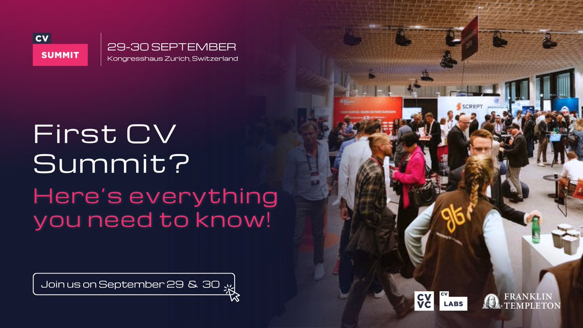 CV_Labs's tweet photo. First time at CV Summit? Here's how to make the most of your two days in Zurich 👇

📍 Getting to the venue: The Kongresshaus Zurich sits on the lakefront, just a short walk or tram ride from Zurich main station. Doors open at 12:00 on both days, and the program starts at 13:00, so you can collect your badge and grab a coffee before the first sessions begin.

📱 Download the Networking App: Some of the most valuable moments at CV Summit happen between sessions. The CV Summit app, powered by SCRYPT, helps you find the right people in the room and book one-to-one meetings with them in advance.

🗓️ Plan around three stages: With sessions running in parallel across the Anchor, Catalyst, and Deep Dive stages, it's worth deciding in advance what you don't want to miss. Bookmark those sessions in the CV Summit app so your personalized agenda is ready before you arrive.

🤝 Explore the venue: Between sessions, take time to walk the floor. The expo booths are where many of the week's most practical conversations take place, whether you're comparing solutions, meeting potential partners, or connecting with the people building in the space.

🎉 Go beyond the main event: From breakfasts to the CV VC Boat Cruise on Lake Zurich, the side events around the summit are where the conversations continue. Find all the official side events on our website: https://t.co/HZWombqtzb

📲 Follow along live: Follow #CVSummit on LinkedIn for updates across both days & join the CV Summit Telegram group. CV Summit official Telegram group: https://t.co/Z1wkVjZi3o

See you at the Kongresshaus this Tuesday and Wednesday! Last chance to get your tickets: https://t.co/kz2KBGbfl8