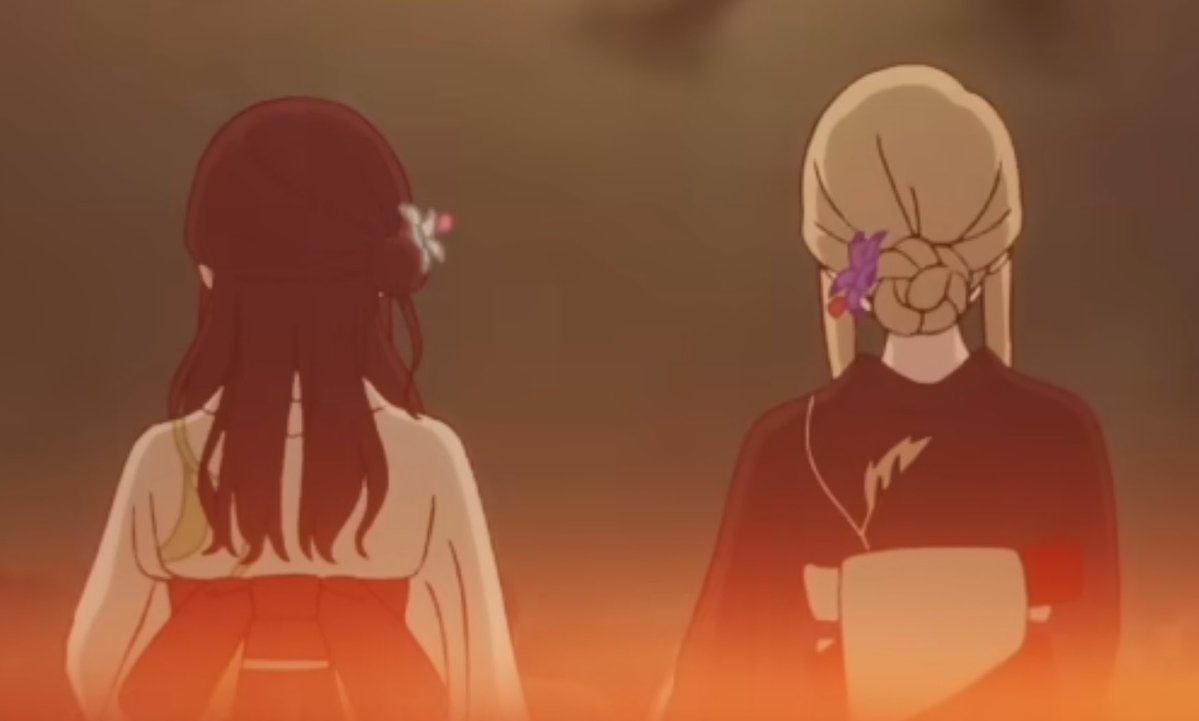 asari478's tweet photo. 普通の髪型であれば彩葉がお団子でかぐやは髪をおろしてる。
けど花火大会のかぐやの髪型は団子なのに対して彩葉はおろし気味でかつ、
いつもわがままなかぐやは運命を受け入れてて、逆に彩葉は「はよ帰れ」じゃなく帰って欲しくないと駄々をこねる…
素晴らしい対比だと勝手に思ってる
 #超かぐや姫 https://t.co/ula1IWFZ9s
