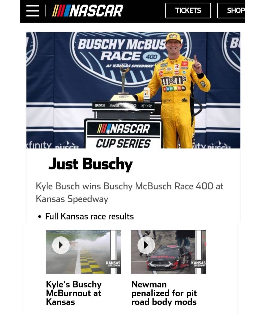 nascarman_rr's tweet photo. Thinking of the time Kyle Busch won the Buschy McBusch Race at Kansas on Busch's birthday https://t.co/uIIS65RWE1