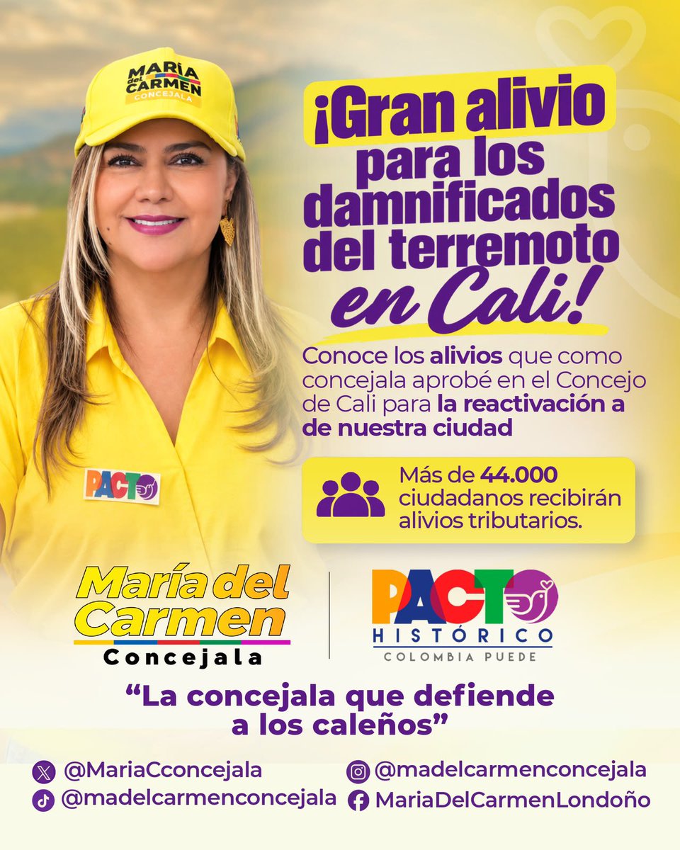 Mariatedefiende's tweet photo. 💛 Las familias caleñas no están solas. Desde el @ConcejoCali_ aprobamos alivios tributarios que les permitirán ir superando las afectaciones dejadas por el terremoto. Por eso te contamos a qué tienes derecho para que puedas acceder a los beneficios que entrega la @AlcaldiaDeCali .

En este caso exponemos de la exención en el pago a impuesto predial, al que tienen derecho las familias damnificadas.

#ladefensoradeloscaleños 
#pactohistórico 
#SomoelCambio 
#calicolombia 
#Terremoto