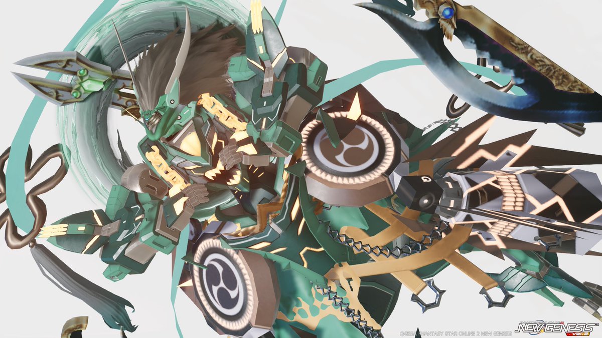 HgzWp6's tweet photo. #PSO2NGS #キャストはいいぞ
「🌀風神風キャスト🌬」
古より語られる風神の姿を再構築したキャスト。
🌬を操る《風輪》を携え、旋風の力を纏う。
頭部は竜のような装飾となっている。

久しぶりにアクラオヘッドォォォオギャ👶💦
やっぱり髪が装飾でついているヘッドパーツはいいね…
こういうパーツも増えてほしいね🔥