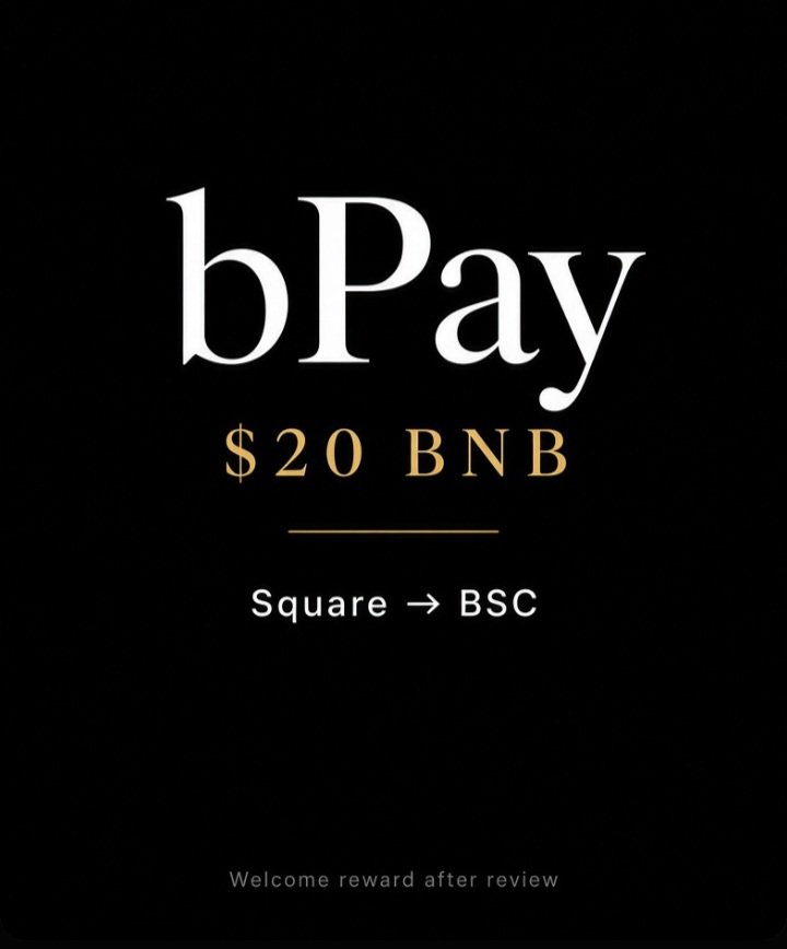 KleboUlrich's tweet photo. bPay is the thing sitting on Square this week.

Not points.
A $20 BNB welcome after review, if the account is real.

You verify Binance Square, drop the code in your bio, post the CA, then add two or three more platforms.

That’s the onboarding: Square → BSC.

CA: 0xb13003bf44de426dd2a3aae3df9c3400de0a7777

Site: https://t.co/XTybL5eDwx

Code: BP-84B4A3234075
@usebPay

DYOR. No seed phrases. Review is not instant.