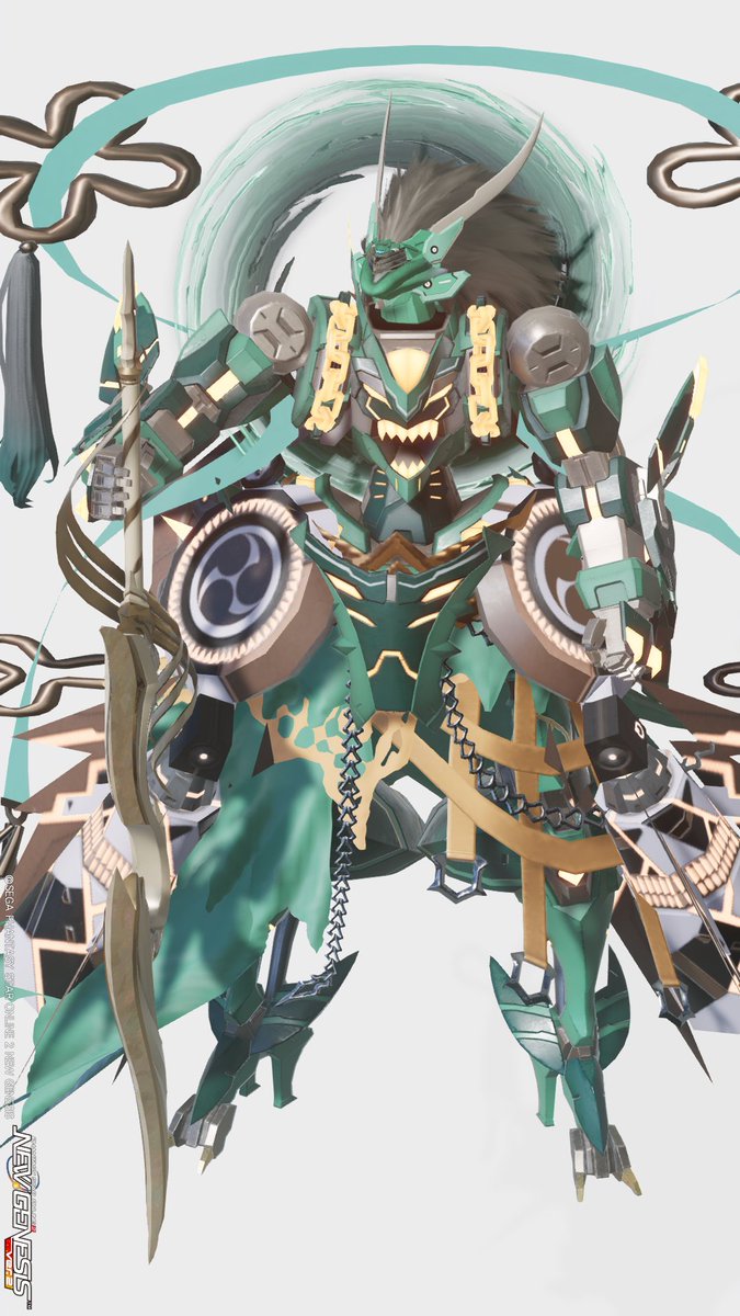 HgzWp6's tweet photo. #PSO2NGS #キャストはいいぞ
「🌀風神風キャスト🌬」
古より語られる風神の姿を再構築したキャスト。
🌬を操る《風輪》を携え、旋風の力を纏う。
頭部は竜のような装飾となっている。

久しぶりにアクラオヘッドォォォオギャ👶💦
やっぱり髪が装飾でついているヘッドパーツはいいね…
こういうパーツも増えてほしいね🔥