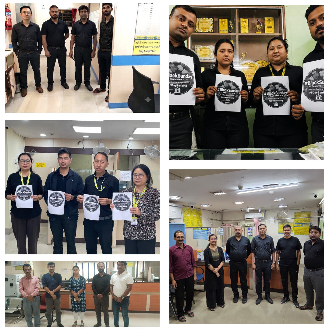 AOUCBWB's tweet photo. Today “BLACK SUNDAY” observed by our members/colleagues of @UCOBankOfficial across the state of West Bengal against Govt’s autocracy and hypocrisy. (2/2)
#5DayBankingnow 
Inquilab Zindabaad ✊🏽✊🏽✊🏽
@AOUCBWB @aiboc_in @idesibanda @UFBUIndia @DFS_India @FinMinIndia @ravish_journo https://t.co/S5FAx4QexL