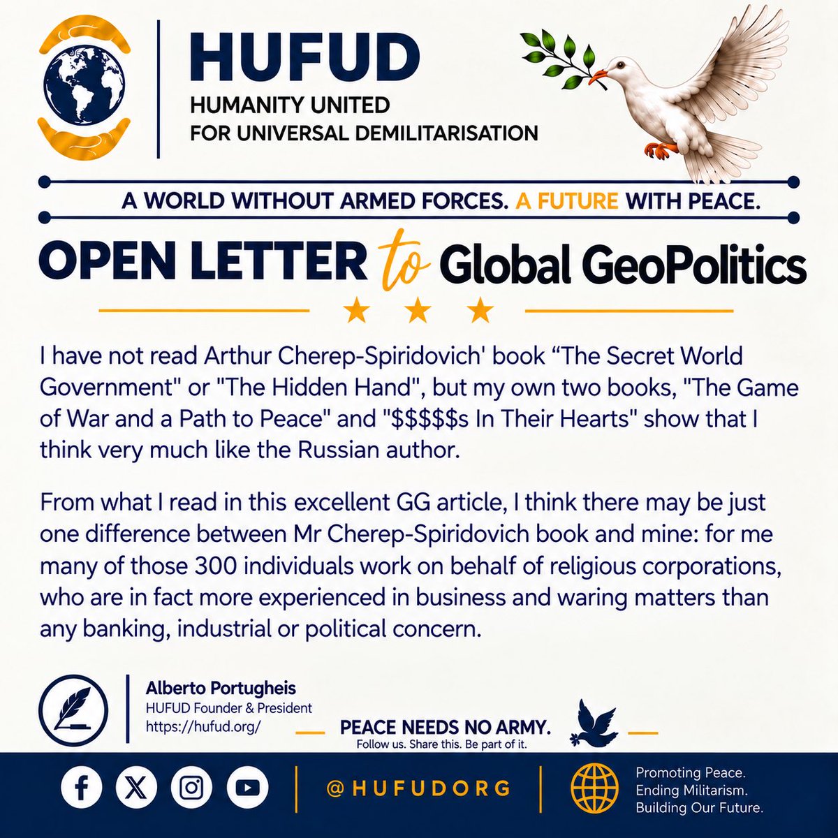 Hufudorg's tweet photo. #HUFUD
#GlobalGeopolitics
#TheGameOfWar
#Demilitarisation
#PeaceNeedsNoArmy https://t.co/l0VsZZ2qVu
