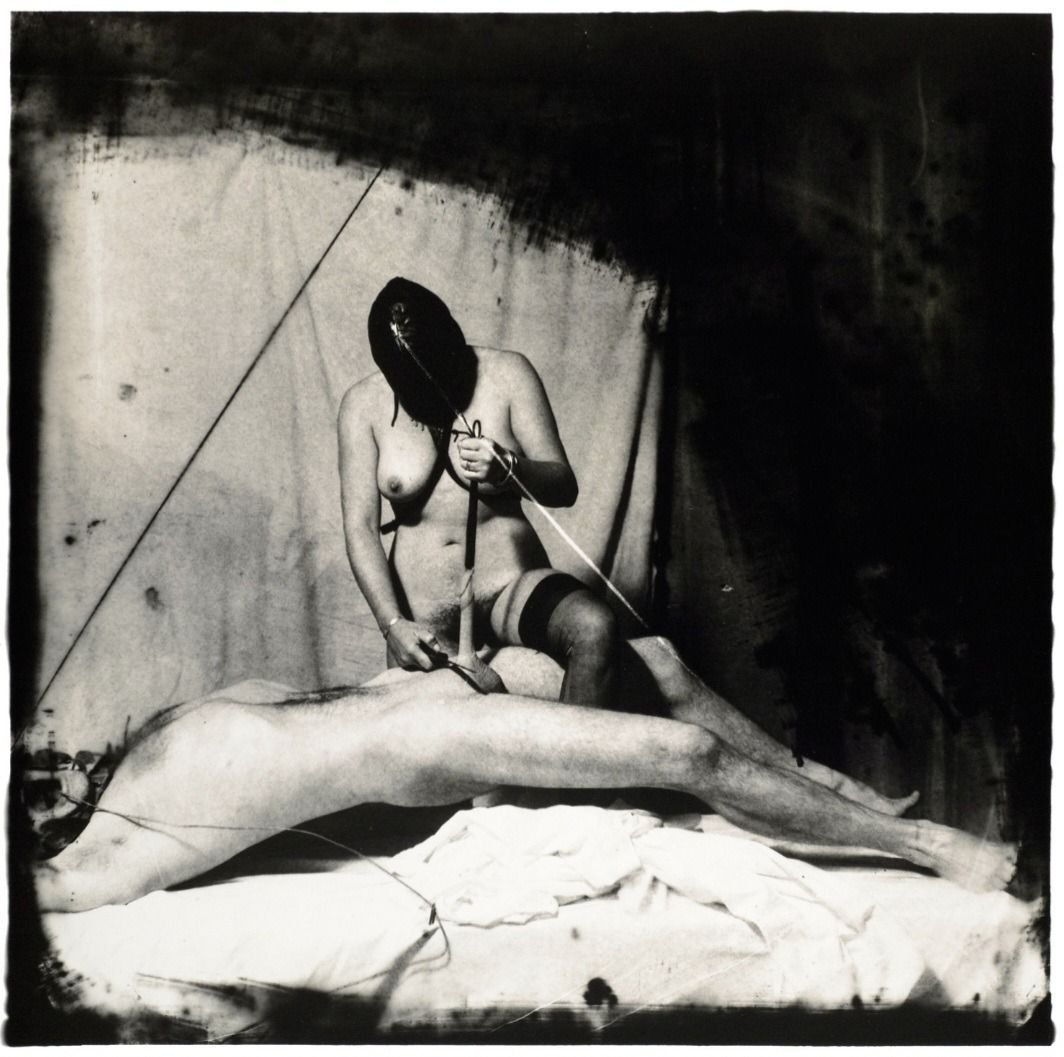 NurseTorture's tweet photo. Joel-Peter Witkin, "Woman About to Castrate a Man", 1982. https://t.co/7c9s9cR2Iq
