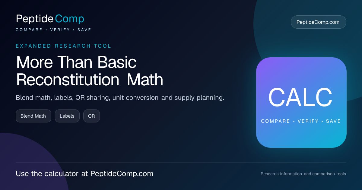 PeptideComp's tweet photo. One calculator, several useful research workflows: concentration math, syringe-unit references, blend calculations, labels, QR sharing and supply planning. #PeptideCalculator #ResearchTools https://t.co/LjQdlkBx0u https://t.co/GRsYETqWG4