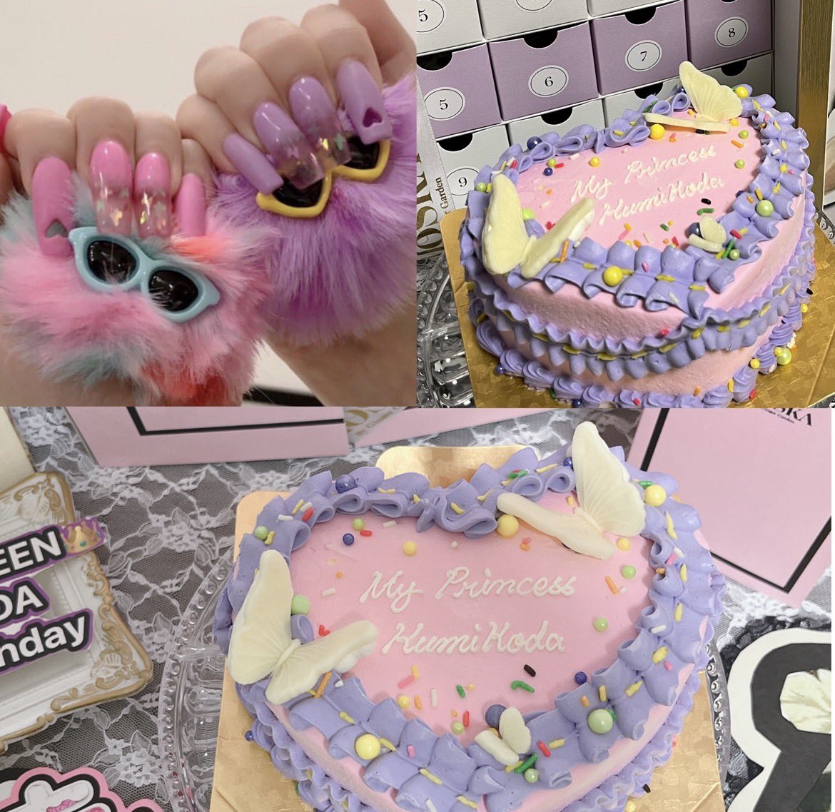 koo__1113's tweet photo. オーダーケーキを載せるのが
流行ってるらしいので便乗〜

毎年、お誕生日は
來未さんのネイルやライブ衣装をテーマに
フルオーダーしてて

どれもお気に入り🎀♡

1枚目 : くり抜きネイル

2枚目 : BSK ネオギャルくみこ衣装

3枚目 : De-CODEツアー1幕衣装イメージ

今年も既に考えております🦢 https://t.co/LLiJqVwtOo