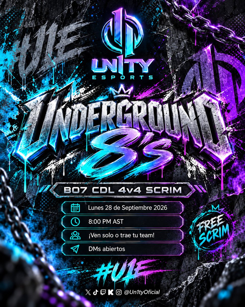 Un1tyOficial's tweet photo. 🔥 UNDERGROUND 8’s — Mañana

BO7 CDL 4v4 en el Discord de UN1TY Esports.

Vamos con pick ups. 🎮

¿Quieres entrar? Escribe “8s”

Gratis. Competitivo. #U1E https://t.co/wJbiBncQQW