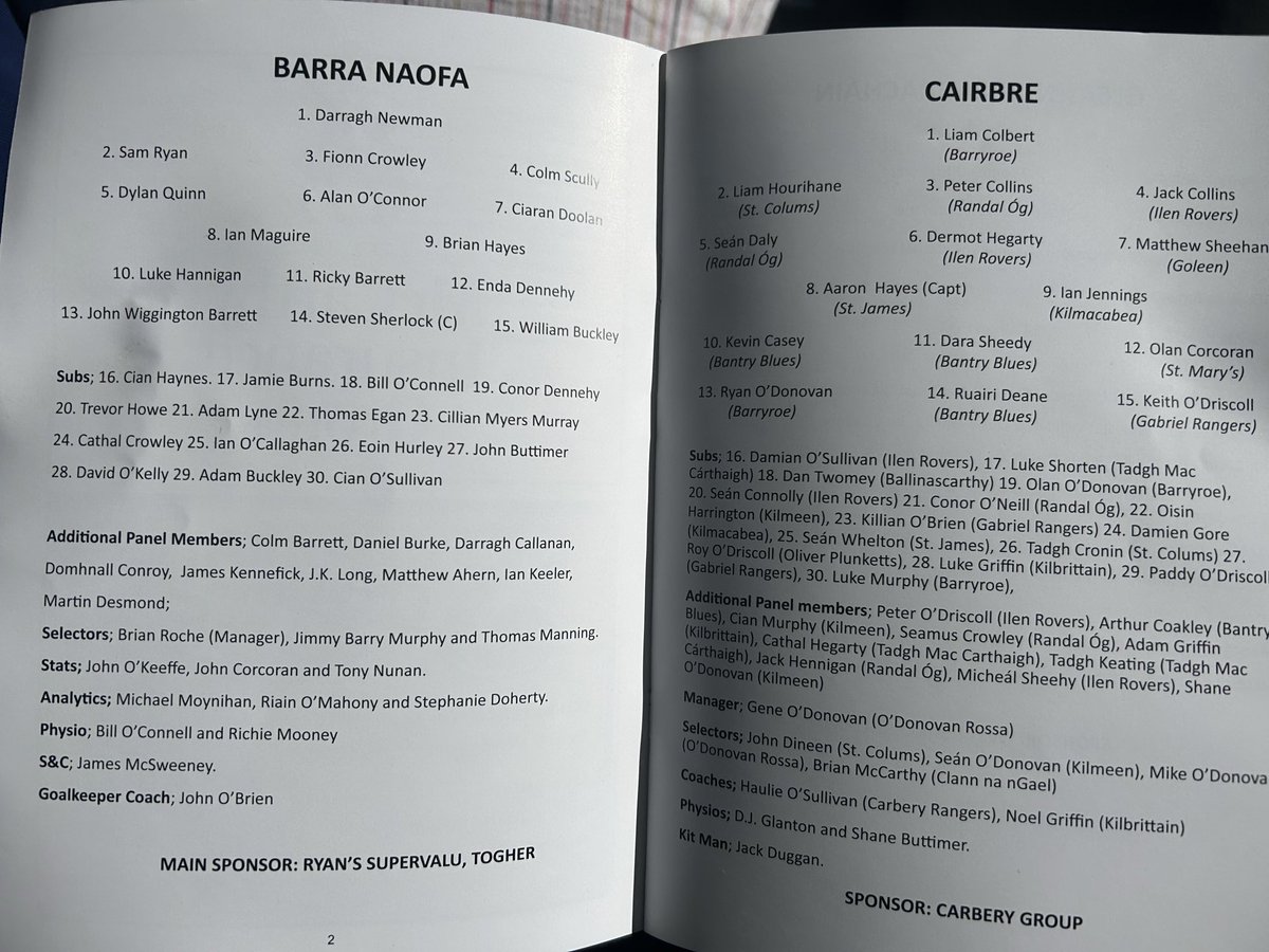 TheRebelReviews's tweet photo. 🏐Match Programme for the PSFC Quarter Final between Carbery and St Finbarrs in Clonakilty

🚨Half Time Score
@the_Barrs 0-12
@carberygaa 0-8 https://t.co/6didFscbdg