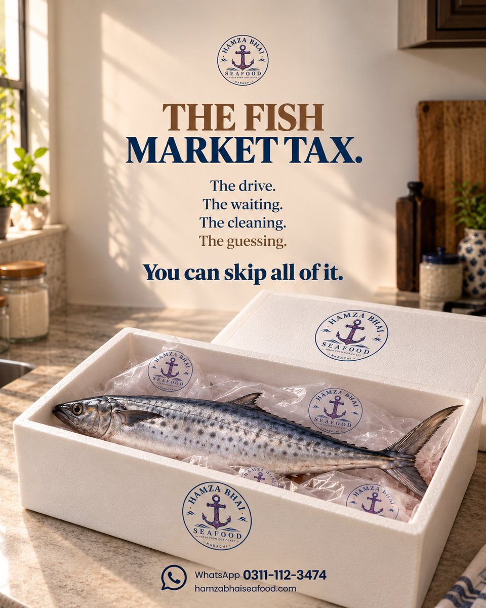 hamzabhaisea's tweet photo. There’s the price of the fish. Then there’s the price of going to get it.

The drive. The waiting. The cleaning. The guessing.

You can skip all of it.

Fresh seafood, cleaned &amp; washed, delivered to your door.

WhatsApp: 0311-112-3474
https://t.co/eymjGrG957 https://t.co/okB5GiCGP2