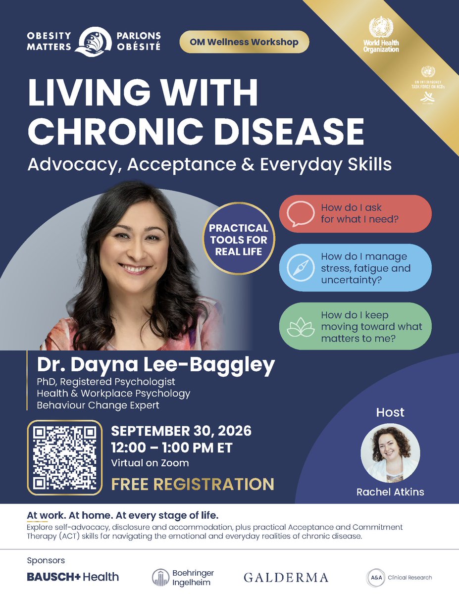 ObesityMatters's tweet photo. Living with chronic disease means navigating work and everyday life.

Join Dr. Dayna Lee-Baggley for practical tools for self-advocacy, stress, disclosure and accommodation.

Sept 30 | 12–1 PM ET | Free

🔗 Register: https://t.co/Civ6NpymZ2 https://t.co/5gFt2kYvBA