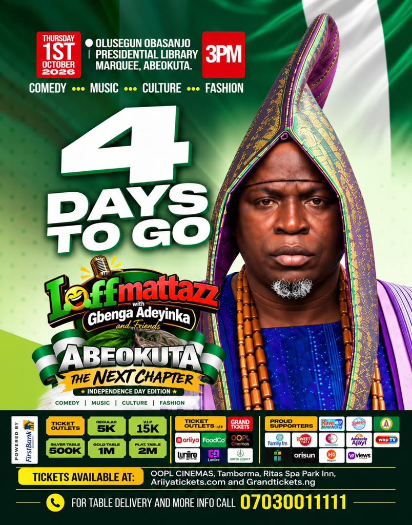 gbengaadeyinka's tweet photo. 🔥 4 DAYS TO GO! 🔥

Abeokuta, the countdown is ON! ⏳🎉 https://t.co/T6AcL6IHBo