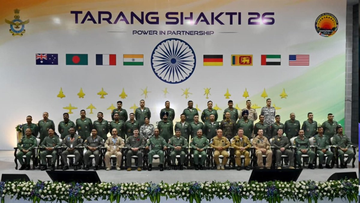 DDNewslive's tweet photo. Exercise Tarang Shakti 2026 begins operational phase at Jodhpur with seven foreign Air Forces

Read: https://t.co/Sj1MS5VqWt https://t.co/XFvBQKocmj
