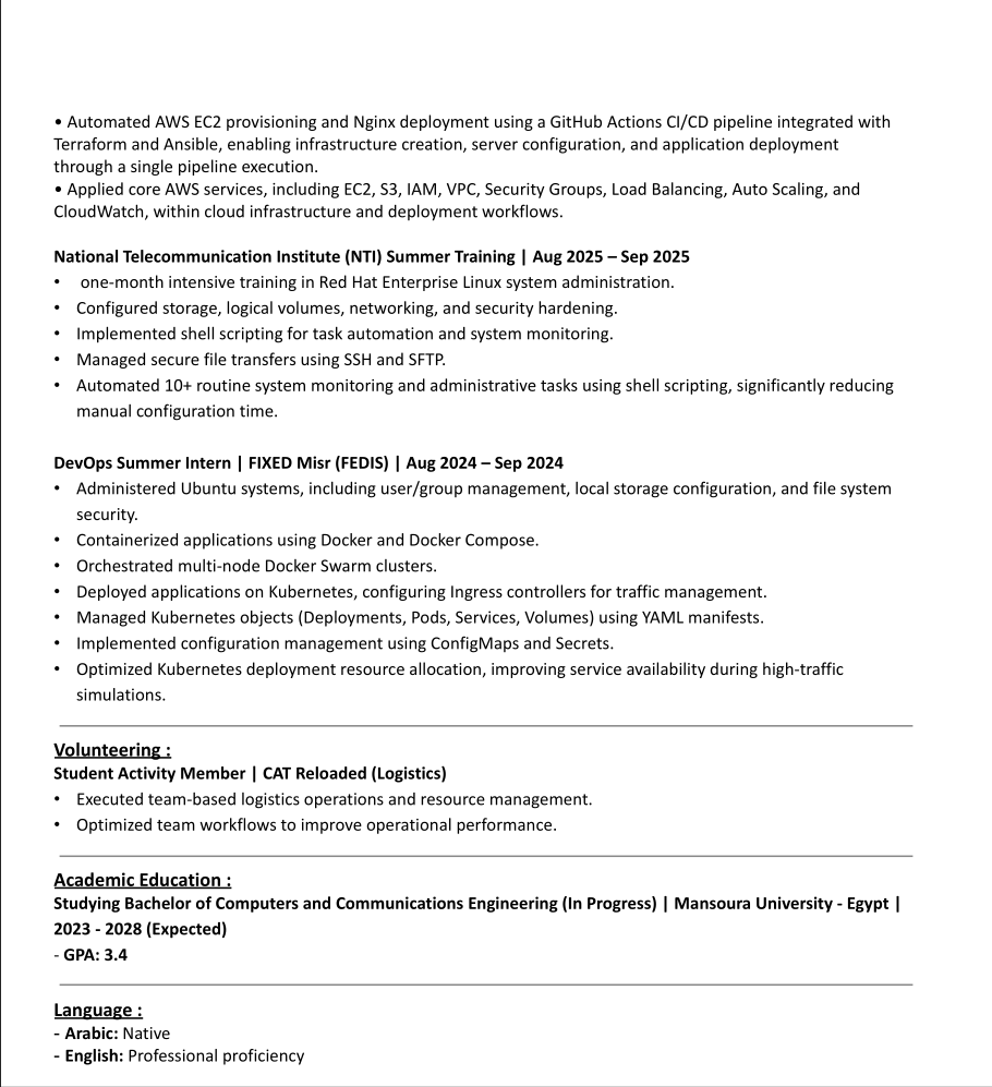 M7MD_KHALIL_7's tweet photo. السلام عليكم ازيكم يا شباب عاملين ايه 
انا بدور على فرصة شغل DevOps وده ال cv بتاعى 
ياريت لو حد عنده اى فرصه يتواصل معايا والله ولى التوفيق https://t.co/4yAkZevfmE