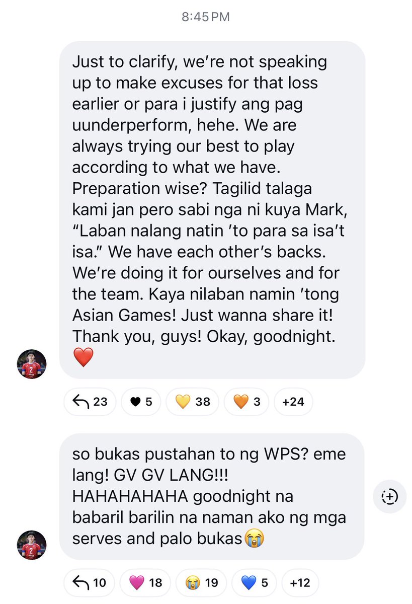 tj_canino's tweet photo. 🇵🇭ALAS PILIPINAS STANDOUT JOSH YBAÑEZ VIA IG BROADCAST:

“Just to clarify, we’re not speaking up to make excuses for that loss earlier or para i-justify ang pag-underperform.”

“We have each other’s backs. We’re doing it for ourselves and for the team. Kaya nilaban namin ’to.” https://t.co/KW9CLQWcQC