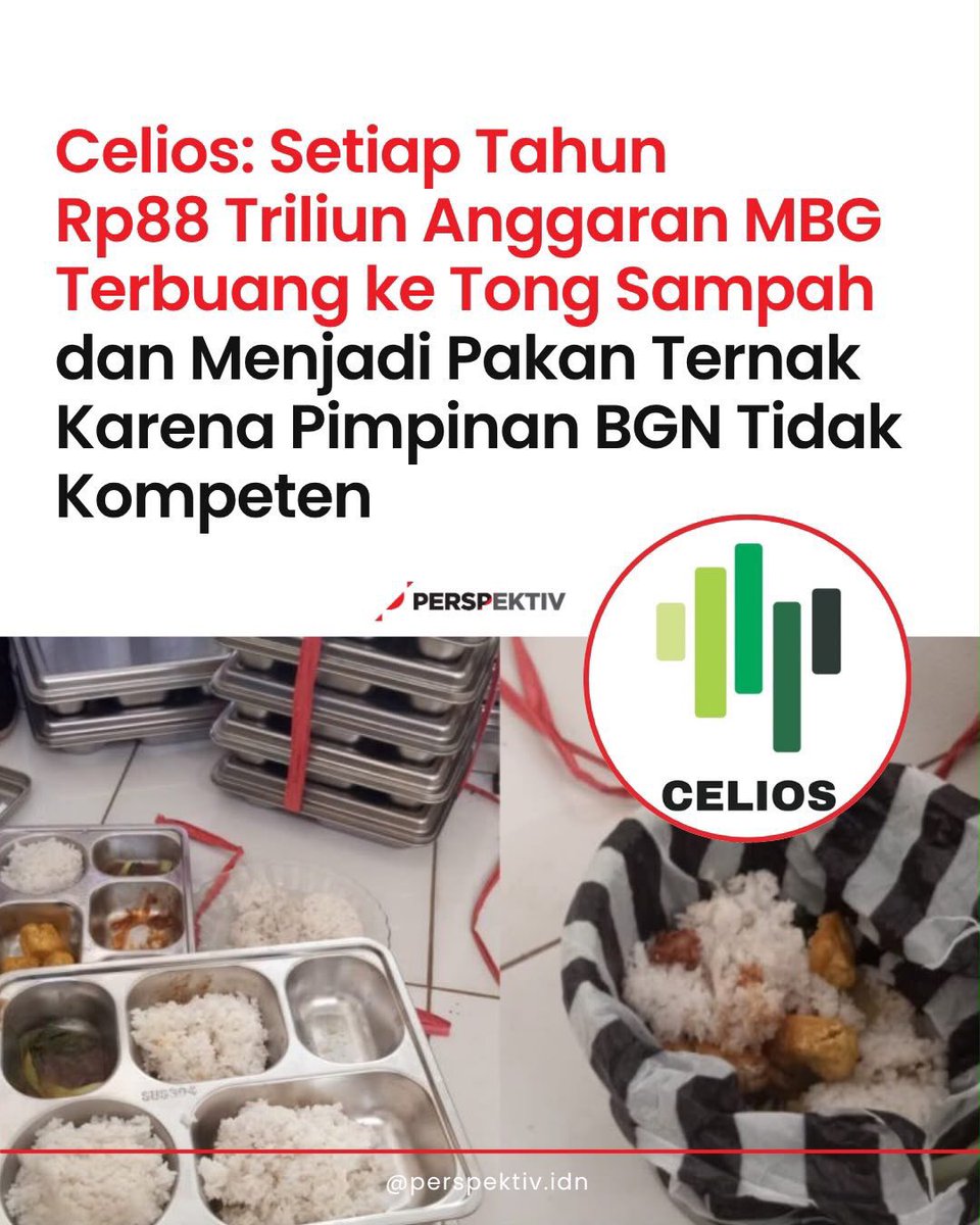 sibambaang's tweet photo. Keras banget CELIOS ini.

Katanya Rp88 triliun sudah terserap, tapi sebagian MBG berakhir jadi sampah dan pakan ternak. 

CELIOS memperkirakan sisa MBG yang terbuang menimbulkan kerugian hingga Rp1,75 triliun setiap pekan. 

Di sejumlah daerah, sisa makanan bahkan dilaporkan dibawa pulang untuk menjadi pakan ayam dan bebek.