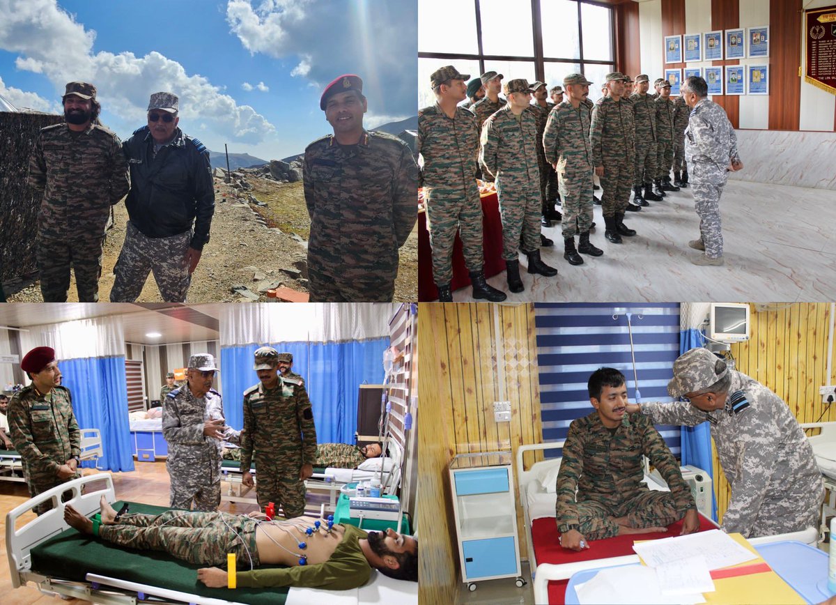 dgafms_mod's tweet photo. Air Mshl Sandeep Thareja, #DGAFMS, inspected frontline medical infrastructure and healthcare delivery systems across #DaggerDivision. He commended the medical personnel for their high level of training,  round-the-clock alertness, robust medical logistics and high morale. He also interacted with the GOC, #DaggerDivision, on critical healthcare delivery systems in forward areas, reaffirming the commitment of the #IndianArmy medical services to operational medical readiness and quality patient care.  The Air Officer interacted with troops at the frontline while appreciating the selfless commitment of the soldiers. 

@adgpi
@SpokespersonMoD
@indiannavy
@IAF_MCC
@HQ_IDS_India
@PIB_India
@NorthernComd_IA
@ChinarcorpsIA 

#AMC
#DGAFMS
