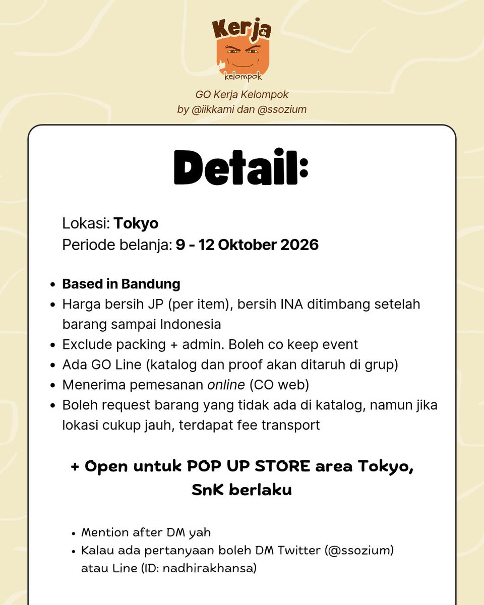 ssozium's tweet photo. OPEN JASTIP HANDCARRY JEPANG 🇯🇵 

Lokasi: Tokyo

✨ ETA INA 15 Oktober 2026
📍 Bandung
❣️ Harga bersih JP
✅ Ada GO Line
✅ Open CO Mercari &amp; web lain

Feel free to DM buat tanya-tanya 😚😚

🏷️ hc jp japan anime manga animate seria daiso donki kiddyland chiikawa uniqlo GU https://t.co/YBCZMlnLqG