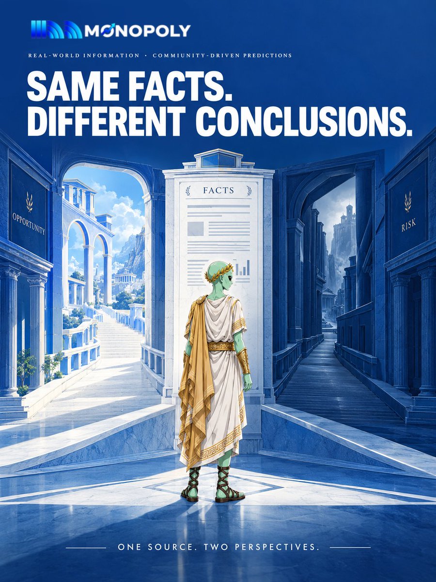BenjaminKrypt's tweet photo. One source, and two perspectives

the facts stay the same
what changes is how you read them and what you’re willing to bet on

that’s where @0x_monopoly gets interesting turning different interpretations into something the market can actually test https://t.co/PLVfdYcDpM
