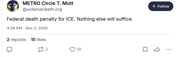 libs_talking_2's tweet photo. The left wants the federal death penalty for ICE.

Nothing else will suffice. Posted plain. https://t.co/1ulmgF9bXh
