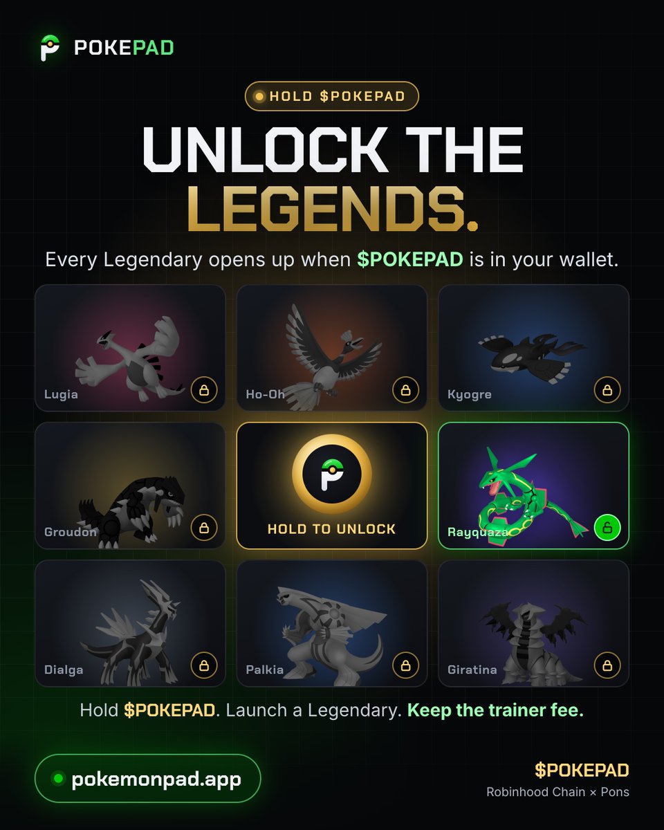 pokemonpadapp's tweet photo. Unlock the Legends.

Lugia, Ho-Oh, Kyogre, Groudon, Rayquaza, Dialga, Palkia, Giratina: every Legendary opens up when $POKEPAD is in your wallet.

https://t.co/hsZ2yjLQIe

0x0d768eFCBF5c94bC59bc27db05e18a7074Aba36B https://t.co/kjL5Qgc8ZG
