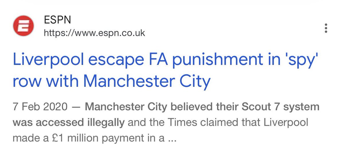 City_Chief's tweet photo. 📌 | REMINDER: Liverpool paid #ManCity a £1M settlement after allegations that Liverpool repeatedly accessed City’s scouting database over an eight-month period. https://t.co/vghFU0eVpQ