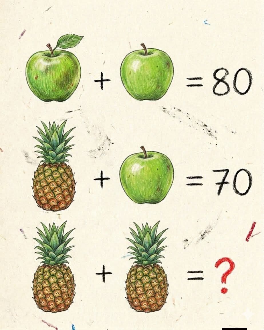 Jessica23X333's tweet photo. Most people will spot a pattern too quick and get trapped. 

It looks simple... Until you try to solve it. 

Can you solve this  pineapple🍍+ pineapple🍍 riddle? https://t.co/og6mQgXrFU