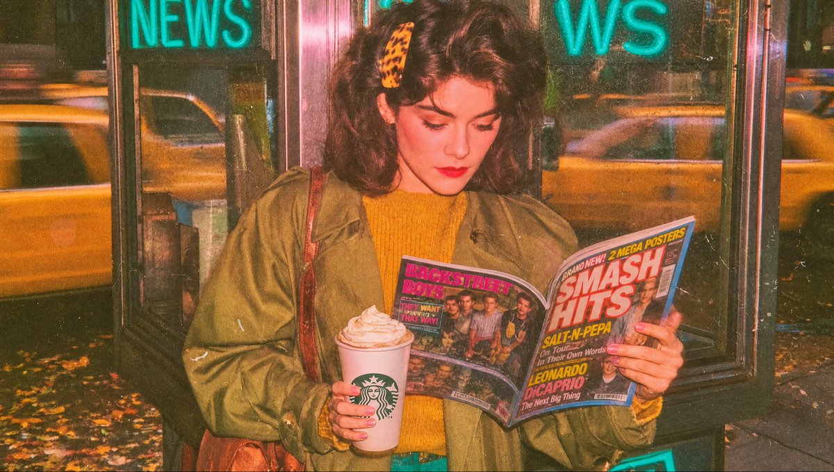 MyRedSelf's tweet photo. The #PumpkinSpiceLatte season is in full swing. And as a #PSL fan, I had to create something to celebrate the beginning of the fall, as well as the ongoing PSL season.

I wanted to design a #Starbucks spec ad campaign with this question in mind: "What if PSL existed in the 90's?" Surely, it would have been a go-to morning drink for white-collar employees. So here’s some of the frames I made as part of it. This will be followed by a video version very soon.

The tools I used:
@midjourney 
GPT Images 2.0

What is your favorite fall drink?