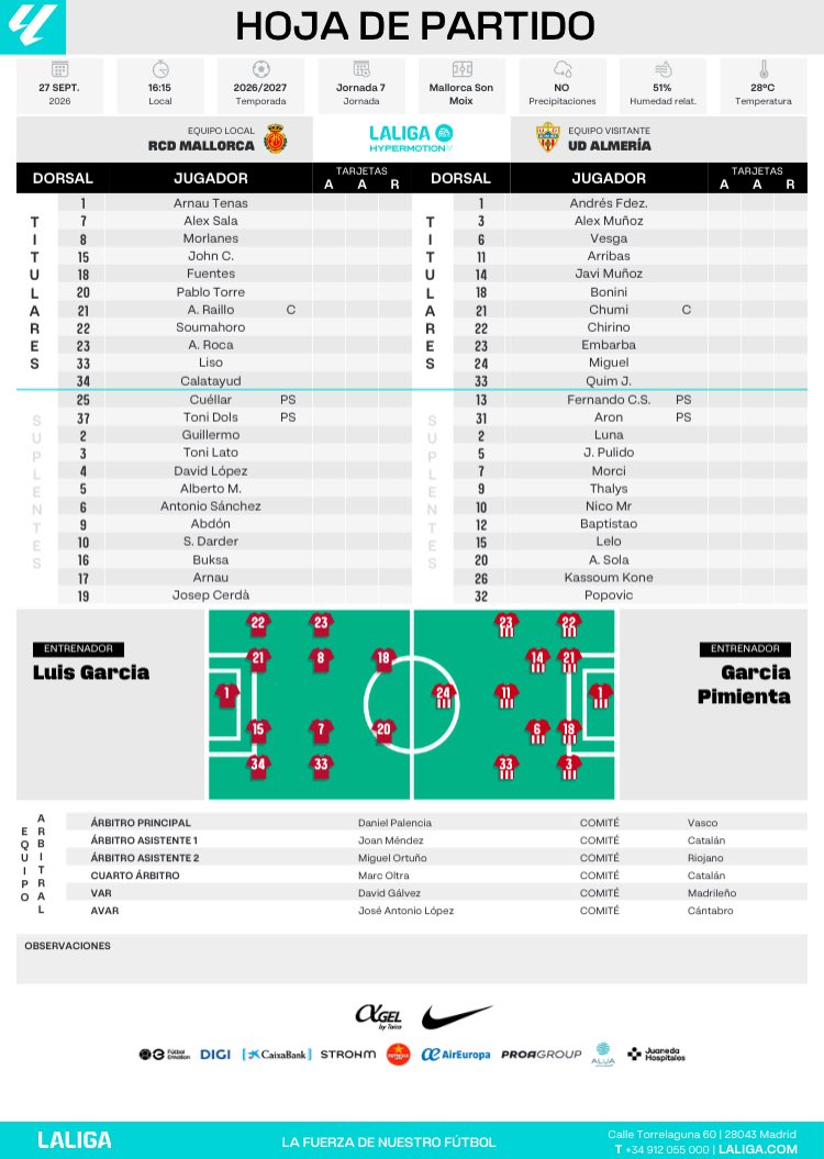 lluiscarreras7's tweet photo. J7 @LaLiga2 (Partido14)⚽️
#MallorcaAlmería
🎤@XaviRodriguez_
#LALIGAInside
📄Alineaciones https://t.co/Lo0Zrdq8LU