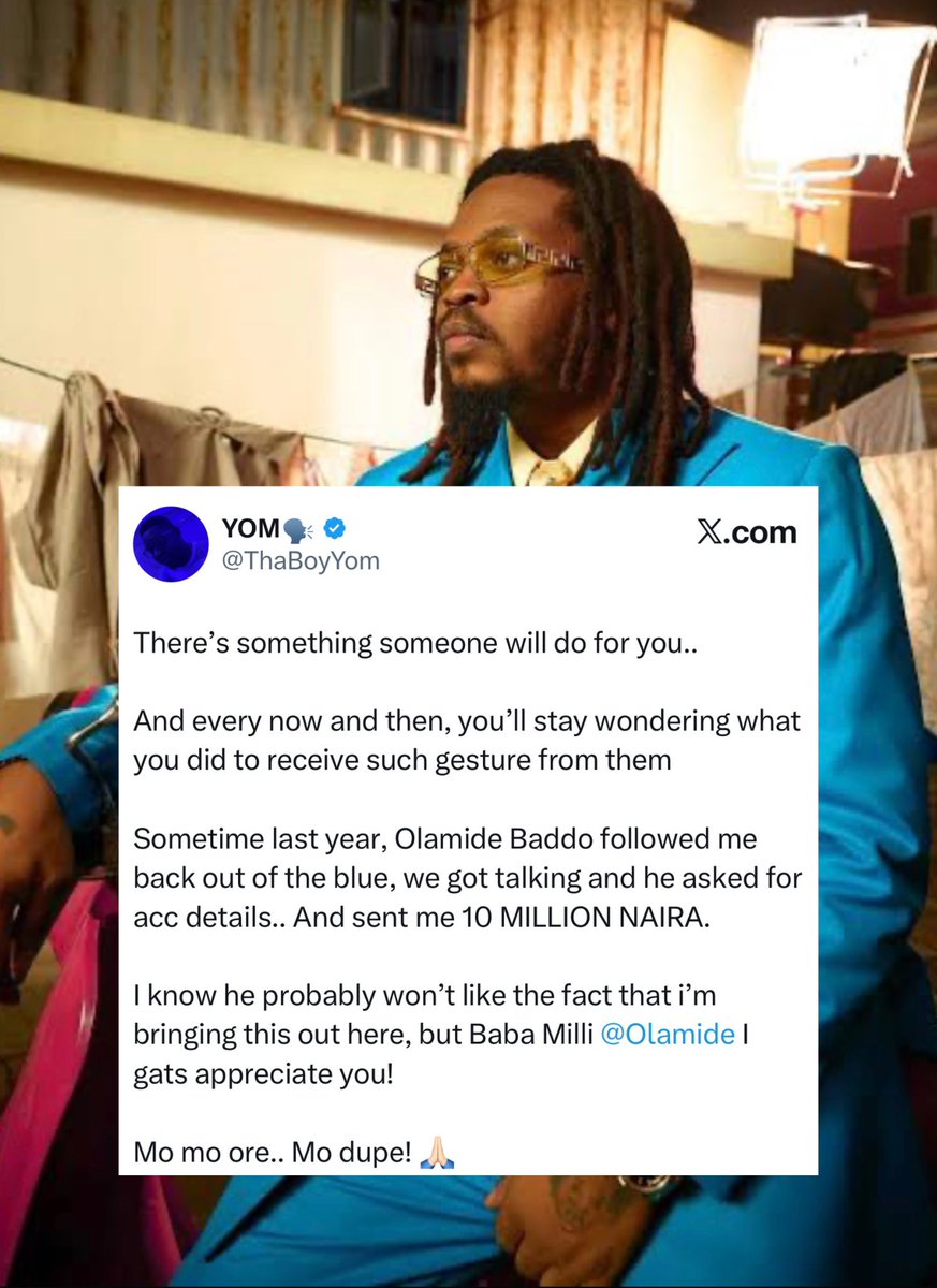 Hybrid_Ola's tweet photo. Popular Twitter influencer Yom revealed that Olamide Baddo gave him ₦10million out of the blue and he never posted about it. https://t.co/gcdEC6KivI