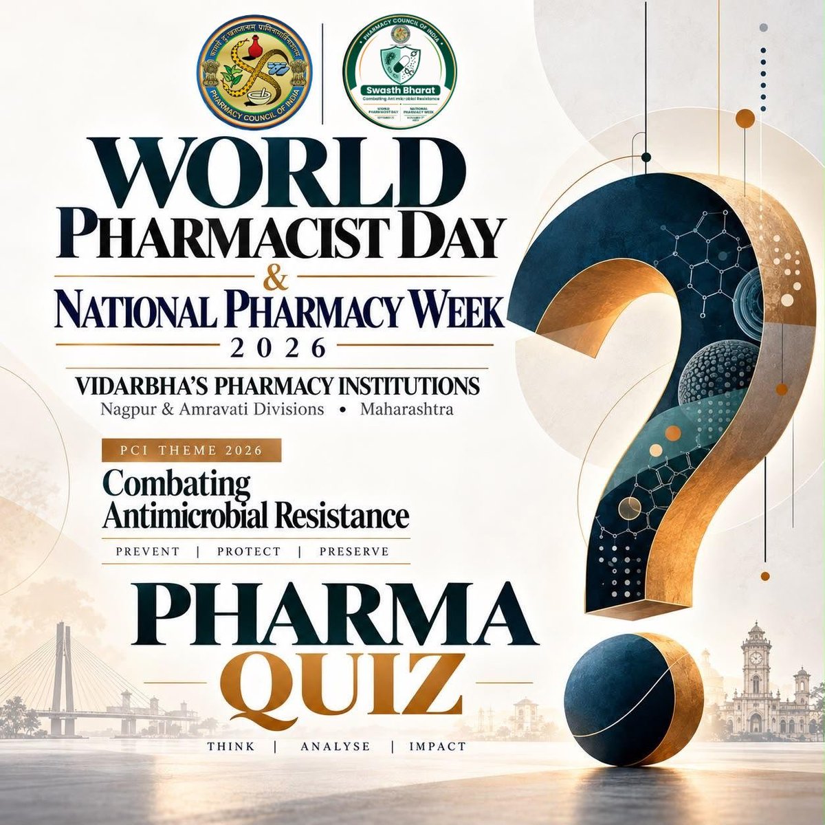 skbcopkamptee's tweet photo. Calling future pharmacy leaders of Nagpur & Amravati!
Gear up for Pharma Quiz 2026 β Combat Antimicrobial Resistance.
Think β’ Analyse β’ Impact π‘βοΈ
#PharmacyWeek2026 #PCIWPD2026 #PCICombatingAMR #SwasthBharat #PCINPW2026 https://t.co/F302O4GSlL