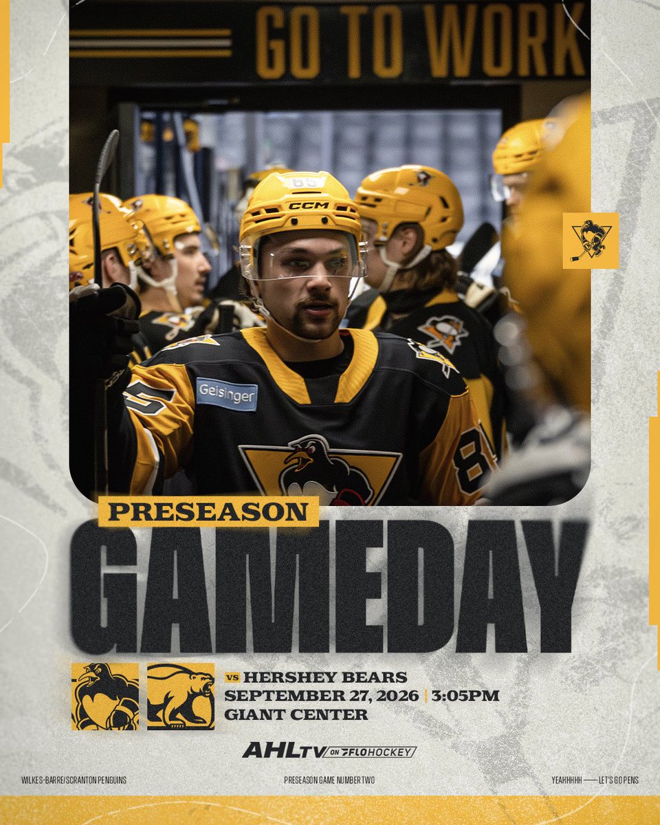 WBSPenguins's tweet photo. A midday tune-up against the Bears

📍Giant Center
🆚 @TheHersheyBears
⏰ 3:05p
📻 https://t.co/8q6455YWWg
📺 https://t.co/oFOWvR0WAh https://t.co/98E0AK54pQ