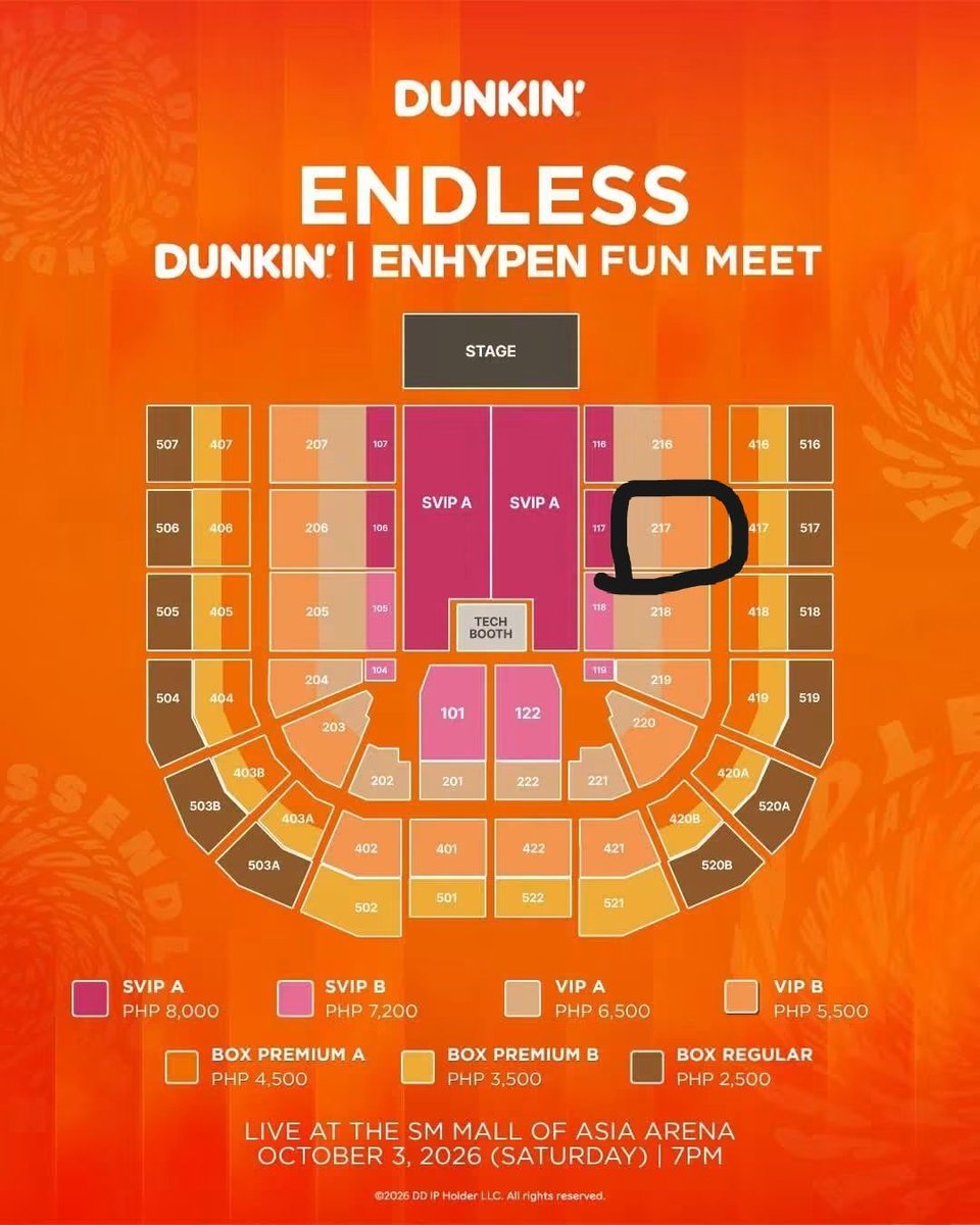 joy8783's tweet photo. wts lfb ph enhypen dunkin endless funmeet ticket

- VIP B 217Row K
- BOX PREMIUM 
- unclaimed/kaliwaan

dm me!

prio will claim together sa sm aura with my friend (owner of the acc) 

#DunkinPH_ENDLESS #ENDLESSFunMeet #ENHYPEN https://t.co/bXUfeFX69n