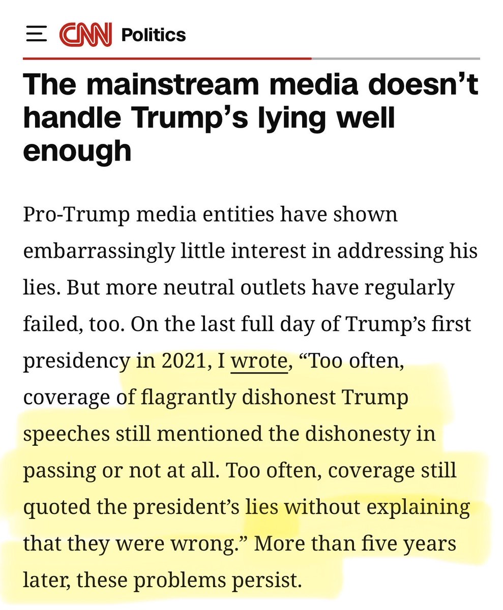 susanbordson's tweet photo. @ddale8 Thank you, Daniel Dale, for being one of the few political reporters who is willing to describe Trump's *unmatched* degree of dishonesty and lying more accurately and consistently.

Key excerpt re MSM press practices with this topic: https://t.co/lmK2nrxNOg