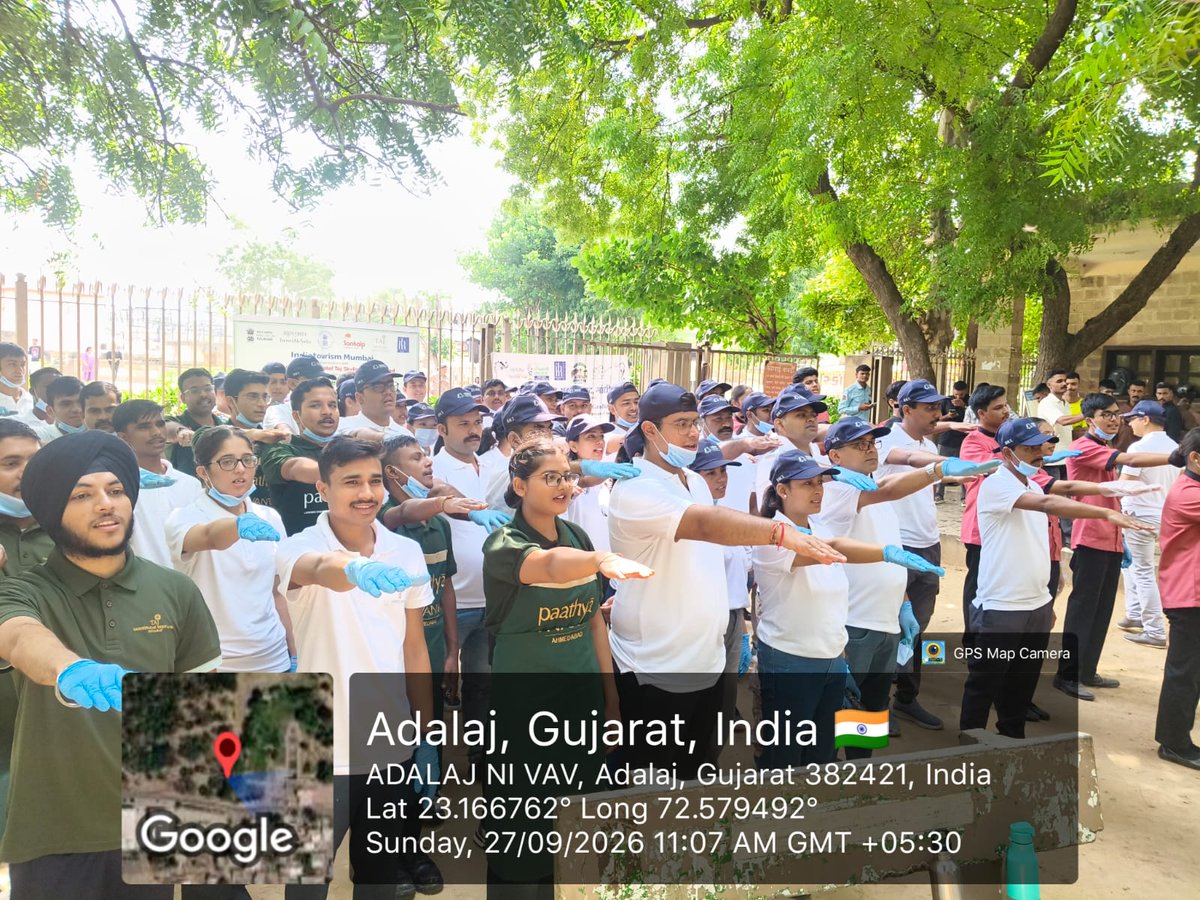 IndiatourismM's tweet photo. 🌿 Swachhta Hi Seva | Clean Heritage
On World Tourism Day 2026, Indiatourism Mumbai, with IHM Ahmedabad and partner hotels, organised a cleanliness drive at Adalaj Ni Vav, Gujarat, promoting heritage conservation and responsible tourism. https://t.co/5uzY64JYmj