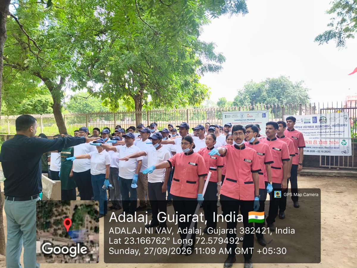 IndiatourismM's tweet photo. 🌿 Swachhta Hi Seva | Clean Heritage
On World Tourism Day 2026, Indiatourism Mumbai, with IHM Ahmedabad and partner hotels, organised a cleanliness drive at Adalaj Ni Vav, Gujarat, promoting heritage conservation and responsible tourism. https://t.co/5uzY64JYmj