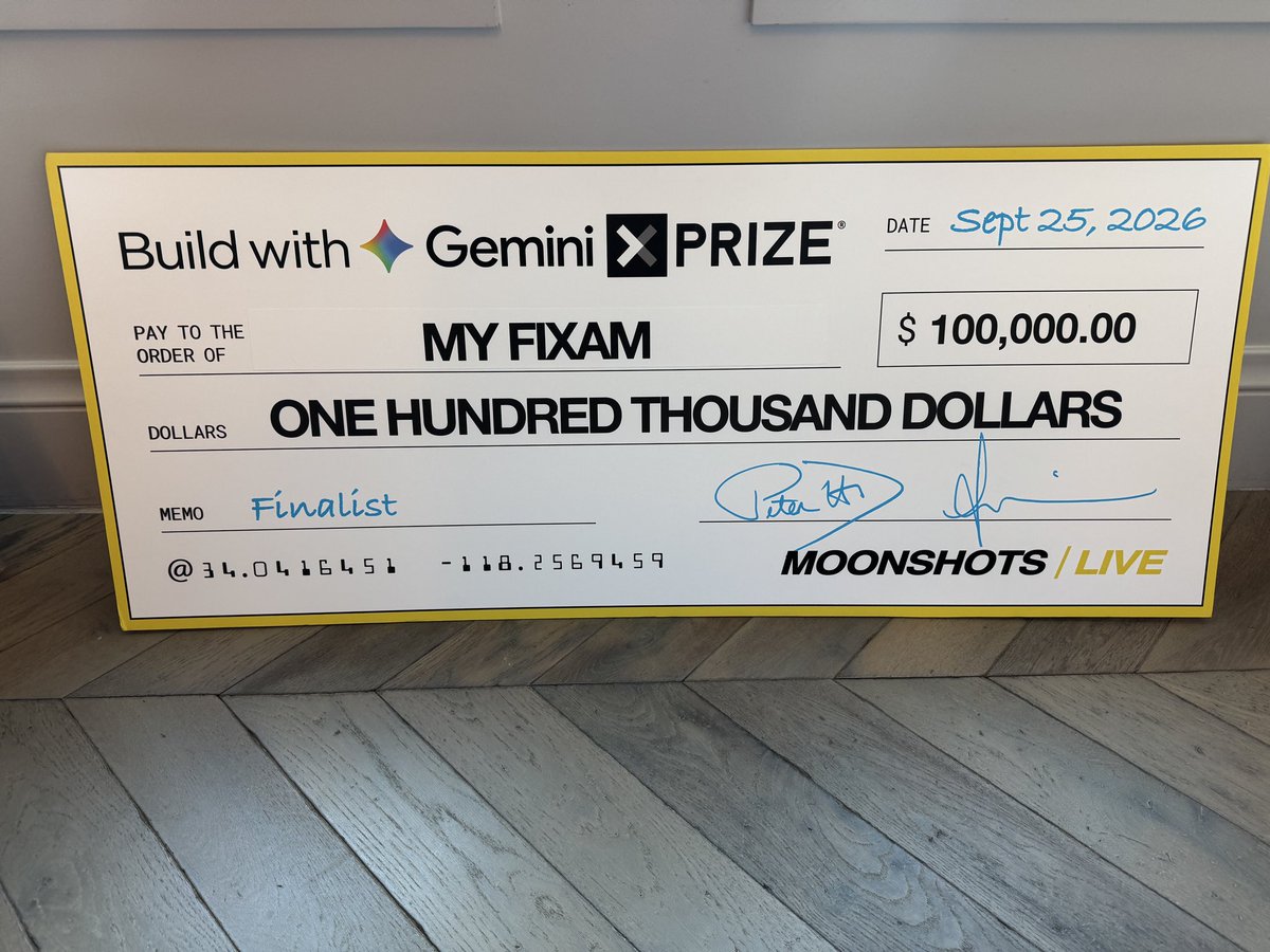 mssjaney's tweet photo. When the time is right, I, the Lord, will make it happen (Isaiah 60:22).

We just won $100,000 at the Build with Gemini XPRIZE and I am so overwhelmed.

When the competition started we kept asking ourselves what we should build, and eventually I asked, what about Nigeria? I thought about my mum, who has been a tailor for more than 30 years and practically raised my twin sister and me on that income. It was hard sometimes, because her customer base was so small, and she would often wait weeks before a customer paid for a completed job. In Nigeria this is a huge problem for a population where most of the employment sector is made up of artisans. So we built MyFixam, the marketplace where you can find and book verified artisans and pay straight on the app.

The competition had more than 26,000 participants and 1,400 projects. On Friday I pitched live at Moonshot Live, the Oscars for optimism, in front of more than 1,500 people, to judges Cathie Wood, Palmer Luckey, Mark Pincus, Anousheh Ansari and Logan Kilpatrick. To make it to the top 3, I am more than grateful.

Thank you @xprize, @GeminiApp and @PeterDiamandis.