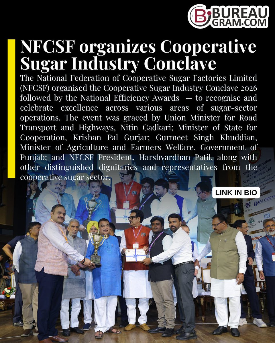 bureaugram's tweet photo. https://t.co/jJsoYJnNU2
NFCSF organizes Cooperative Sugar Industry Conclave....
.
.
.
Read more
@NFCSF @NCDC_India @MoC_GoI @nitin_gadkari @KPGurjar @GurmeetKhuddian

#Bureaugram #NFCSF #NCDC #CooperativeSugarIndustry #SugarIndustry #Cooperatives #NationalEfficiencyAwards https://t.co/CT70xZ157r