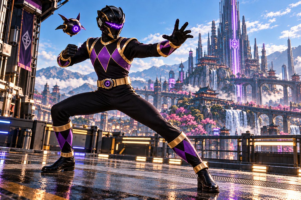 VaporEcho's tweet photo. OBSERVER-01 // ALTERNATE REALITY

It’s morphin’ time. ⚡🟣

Observer-01 // Ranger Variant

Black. Purple. Gold. Different universe, same mission. 

#Signalpunk #NeoKyoto #Observer01 #PowerRangers https://t.co/VPlyMfq5In