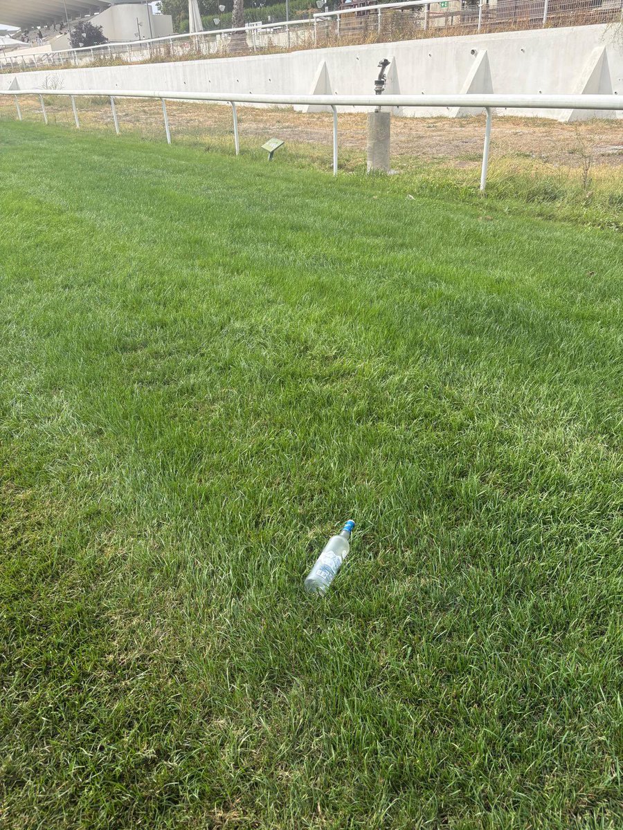 ROSELLRACING's tweet photo. Así nos encontramos la pista a la altura de los 2.000 metros: botellas abandonadas tiradas directamente sobre la hierba, algunas de ellas de bebidas alcohólicas.
¿Este es el estado en el que se está cuidando la pista del Hipódromo de la Zarzuela?… https://t.co/e4alWKXnza