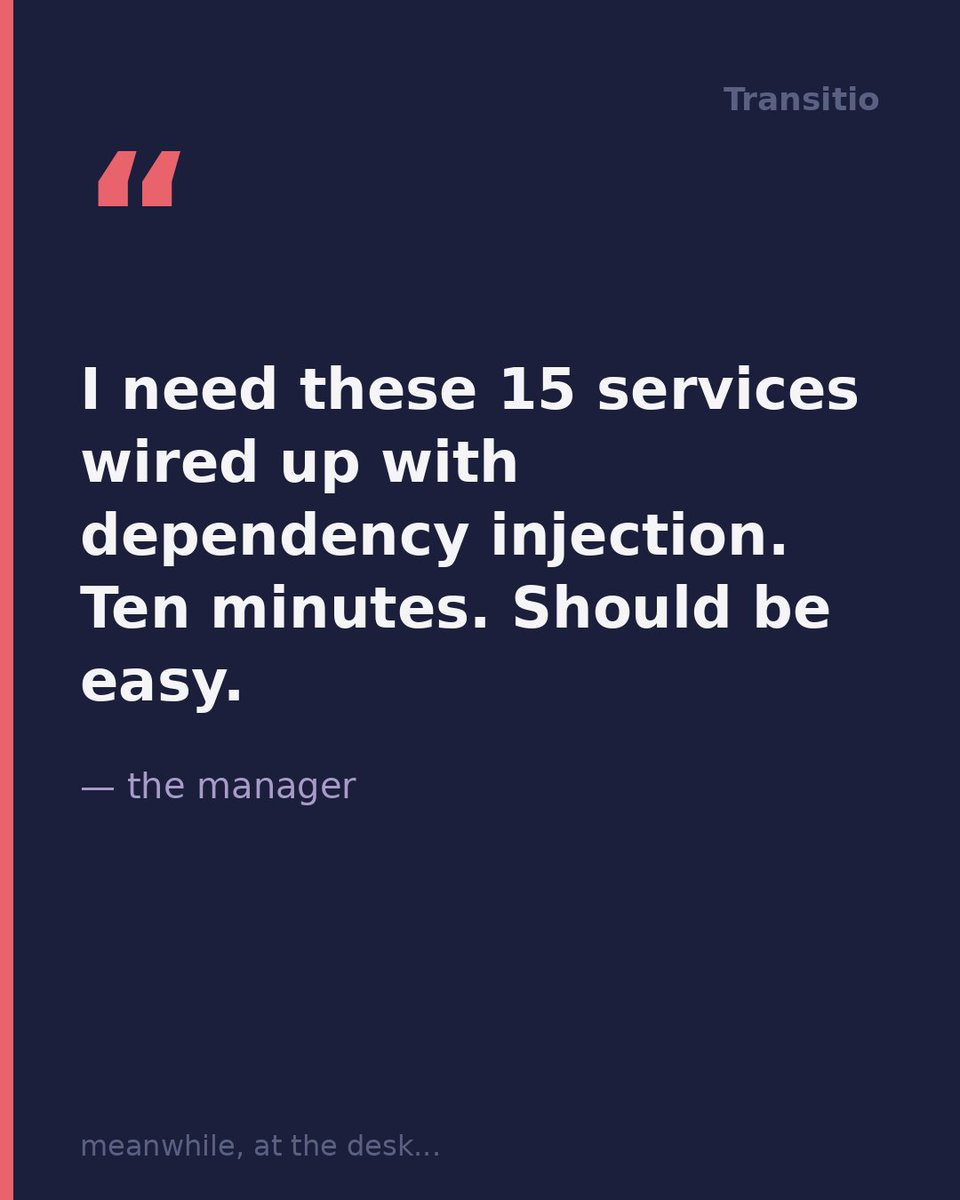 TransitioNET's tweet photo. Transitio.Dependency use case

#dotnet #csharp #transitio #dependencyinjection #devs https://t.co/9wHukbvLs7