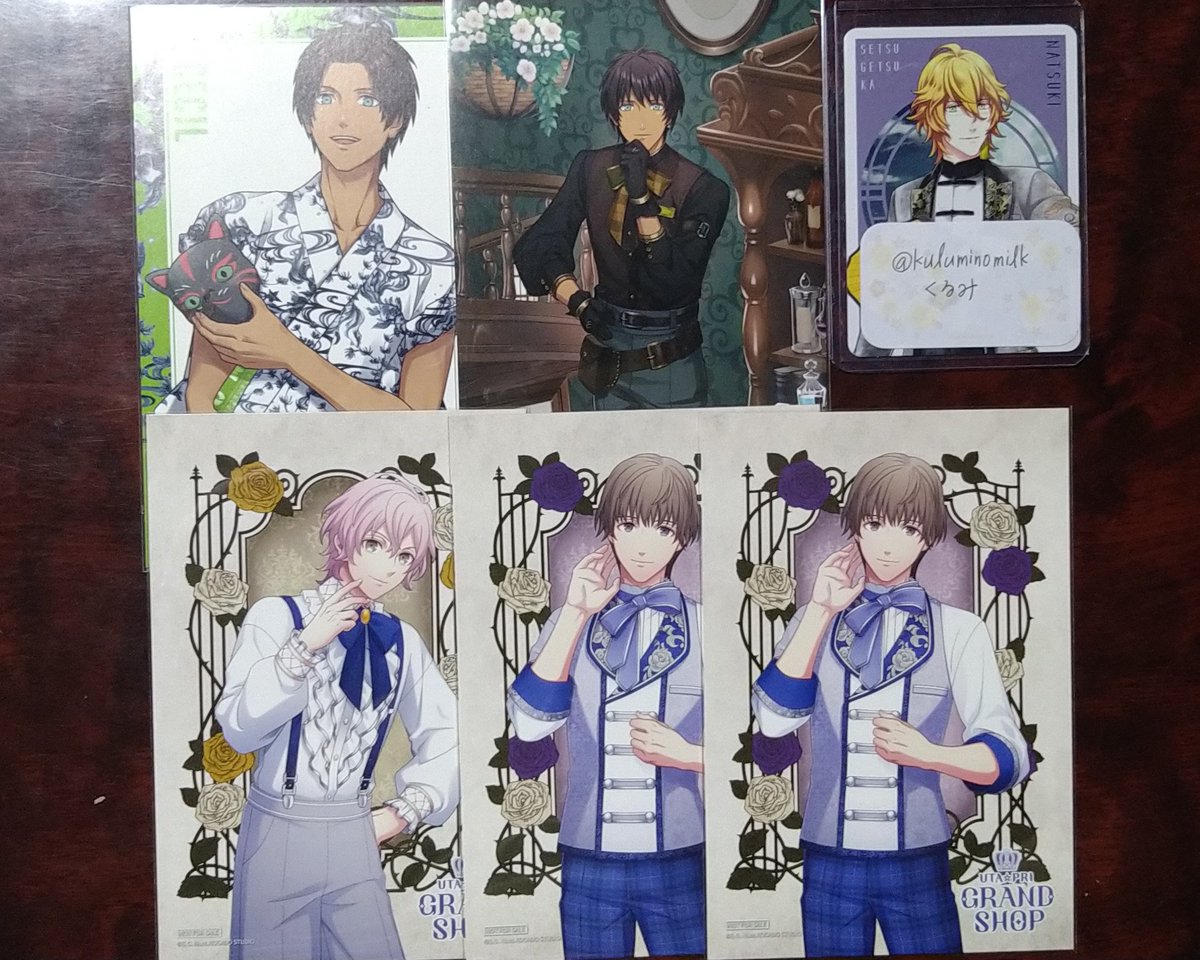 kuluminomilk's tweet photo. 【交換】うたプリ グラショ YUKATA-MODE MysticalCuriosities

譲）①マドポチ：トキヤ2
　　②特典：YM MCセシル
　　③特典BG：ナギ(ミカ) 瑛二(エリック)2

求）①那月1 翔1
　　②同種那月
　　③瑛一(エイベル) ヴァン(ヴァージル)

まとめての方優先、郵送交換希望です。よろしくお願いします。 https://t.co/IVVeoaVAq9