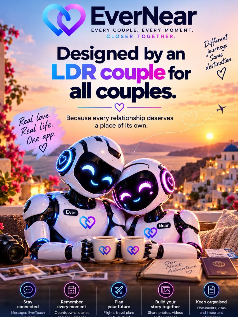 EverNearApp's tweet photo. Designed from real experience. Built for every couple. ❤️

EverNear has been designed by a couple who have spent four years in a long-distance relationship, experiencing first-hand the challenges of staying connected. 

#ldr #love #couples #relationship #ldrcouple #longdistance https://t.co/sxBoEenVey