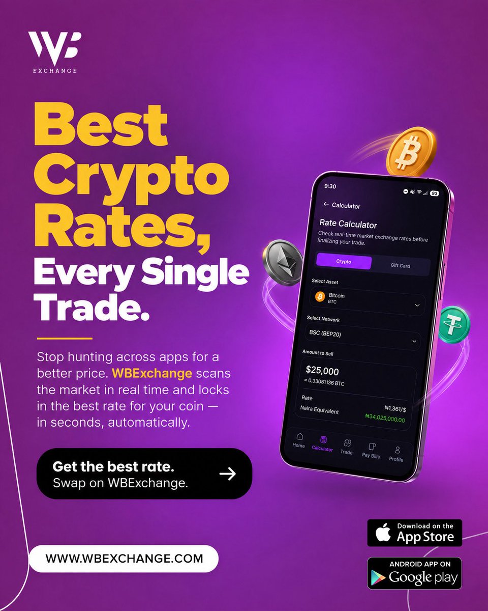 ASKOFOLUWAFEMI's tweet photo. WB Exchange brings crypto trading tools together across Web, iOS and Android.
https://t.co/567fZQ5pjW

💻 Trade on Web  
📱 iOS &amp; Android access  
⚡ Convenient transactions  
🔄 Check rates before trading  
🎁 Eligible rewards &amp; bonuses
@Wbexchange_hq 
#WBExchange #OAU https://t.co/XtPQirQEGa